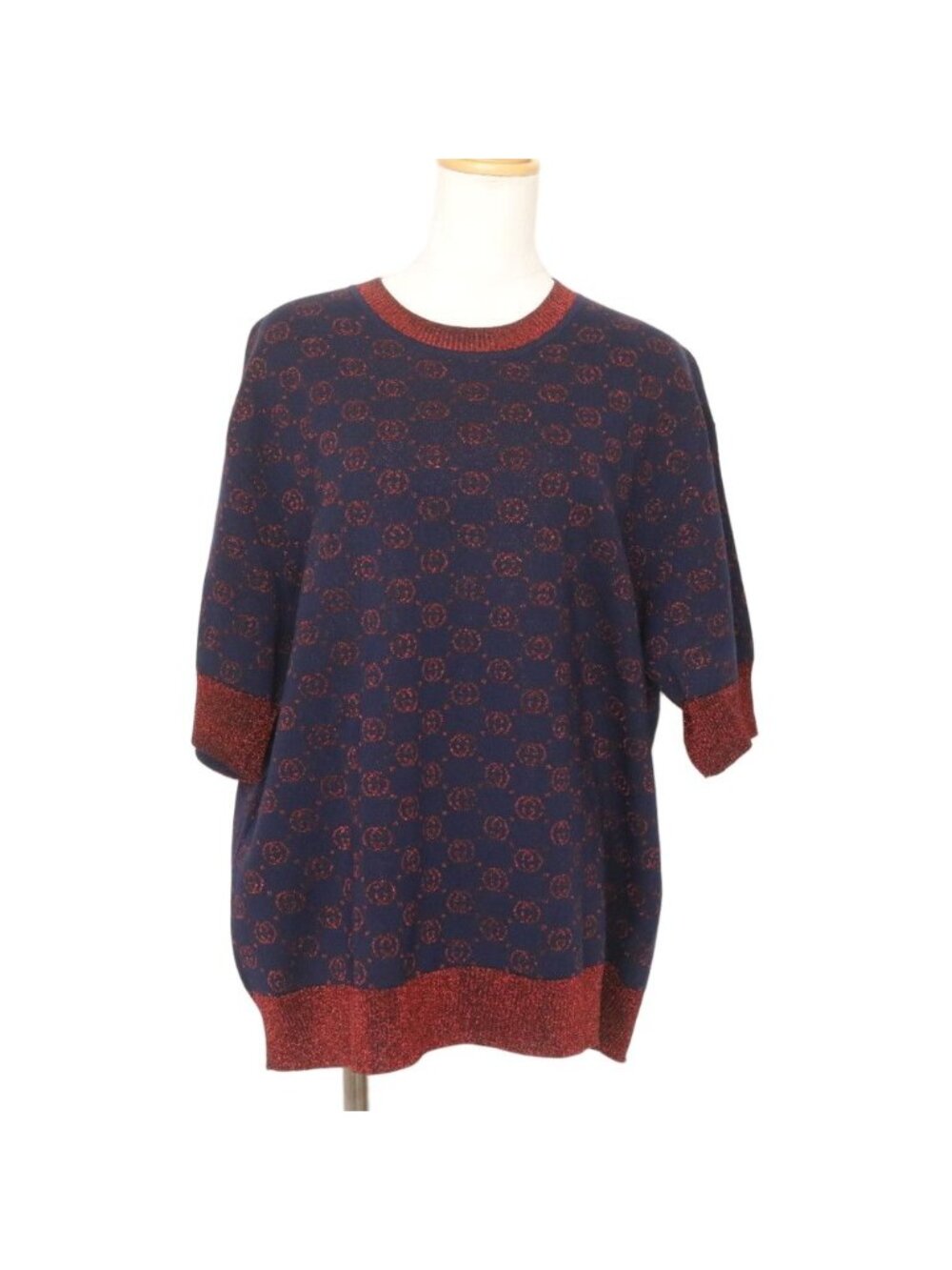 Gucci Tag Interlocking Lame Knit Top L Short Sleeve Sweater